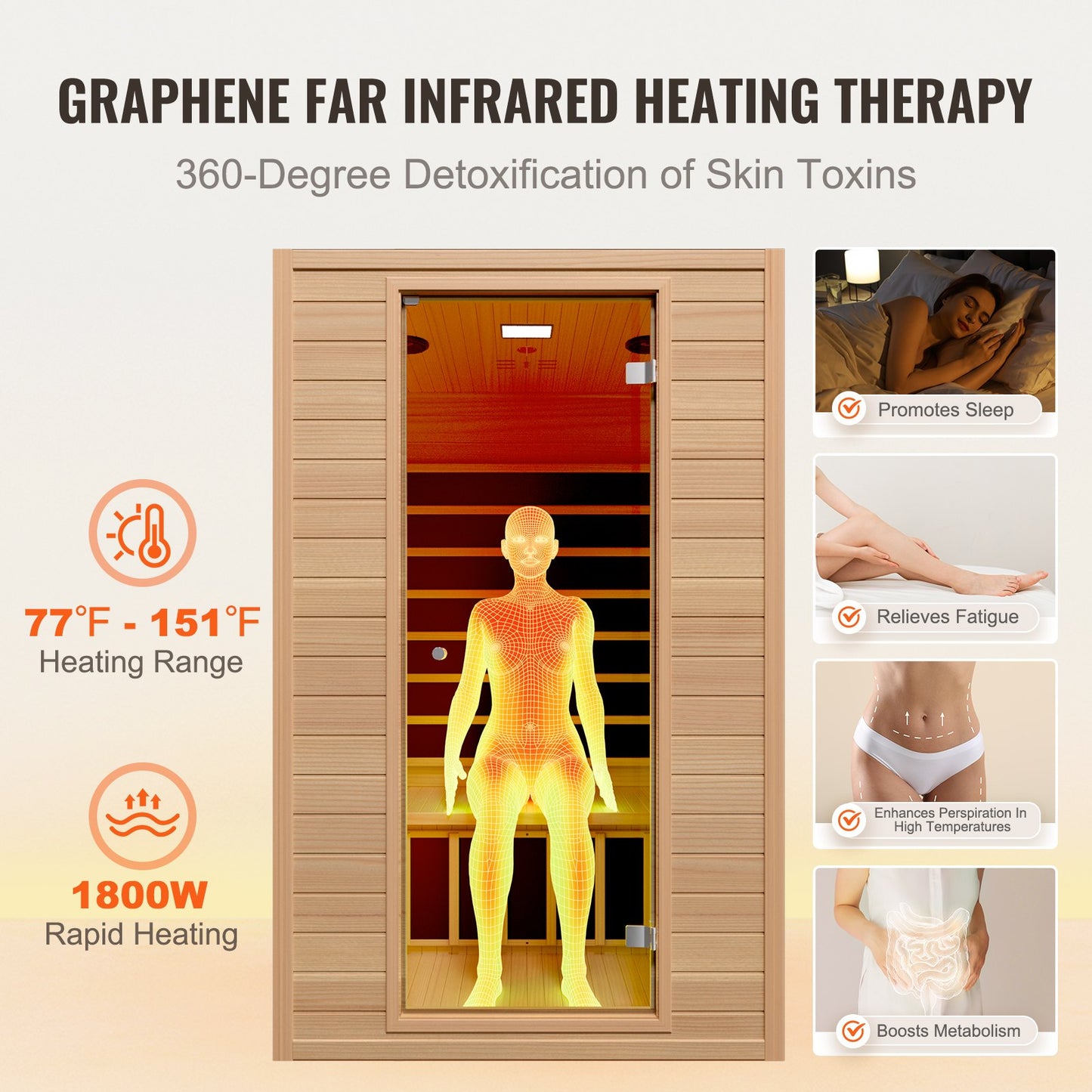 Far Infrared Wooden Sauna, Room Home Sauna Spa for 2 Person, Low EMF Far Infrared Hemlock Wood Saunas with Tempered Glass Door & 2 Bluetooth Speakers, 1800W Indoor Use