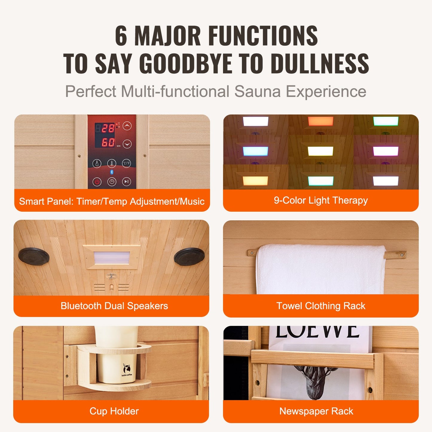 Far Infrared Wooden Sauna, Room Home Sauna Spa for 2 Person, Low EMF Far Infrared Hemlock Wood Saunas with Tempered Glass Door & 2 Bluetooth Speakers, 1800W Indoor Use