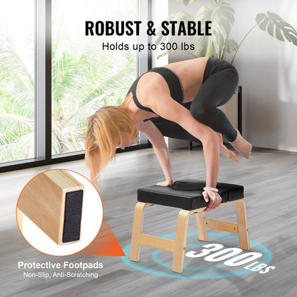 Yoga Headstand Bench, 300 lbs Capacity Yoga Inversion Chair for Family Gym, Headstand Trainer with Wood Frame & PU Pad, Stand Yoga Stool for Strength Balance Training, Relieve Fatigue, Black
