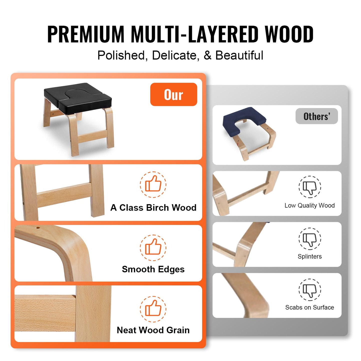 Yoga Headstand Bench, 300 lbs Capacity Yoga Inversion Chair for Family Gym, Headstand Trainer with Wood Frame & PU Pad, Stand Yoga Stool for Strength Balance Training, Relieve Fatigue, Black