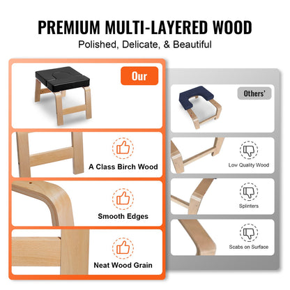 Yoga Headstand Bench, 300 lbs Capacity Yoga Inversion Chair for Family Gym, Headstand Trainer with Wood Frame & PU Pad, Stand Yoga Stool for Strength Balance Training, Relieve Fatigue, Black