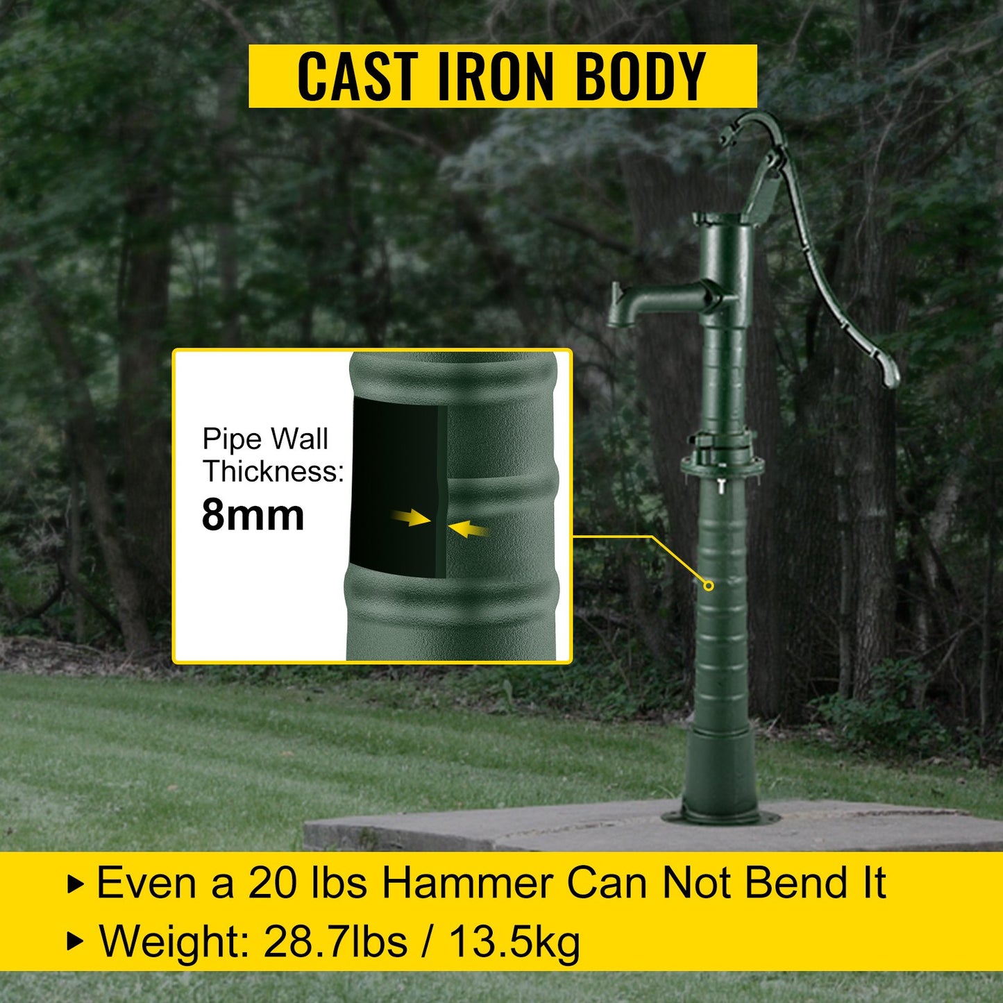 Antique Hand Water Pump Stand Pitcher Pump Stand Cast Iron Well Pump Stand with Pre-set 13 mm(0.5") Holes for Easy Installation Old Fashion Pitcher Hand Pump Stand for Home Yard Pond Garden Outdoors Gr