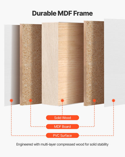 Skjutdörr till garderob, 1219 mm (dubbel 635 mm) x 2032 mm, 5-liters frostat glas med bypass-skjutdörrar och beslag, massivt trä och MDF-skiva med vattentät PVC-yta för garderober i sovrum