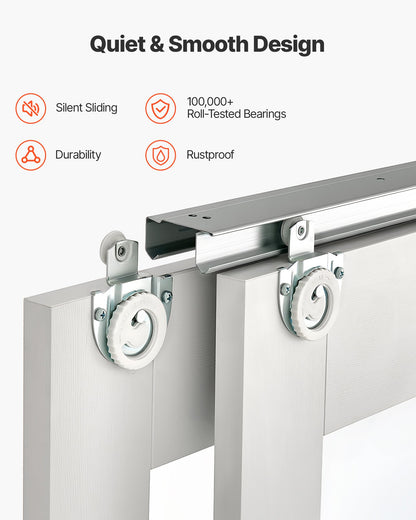 Sliding Closet Door, 1524mm (Double 787mm) x 2032 mm, 5-Lite Frosted Glass Bypass Sliding Doors with Hardware Kit, Solid Wood & MDF Slab with Water-Proof PVC Surface for Closets Bedrooms