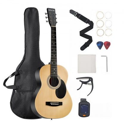 39 in / 990.6 mm Dreadnought Acoustic Guitar Natural Beginner Bundle Gig Bag Adult