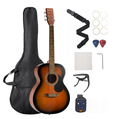 40 in / 1016 mm Dreadnought Acoustic Guitar Beginner Bundle Gig Bag Adult Sunburst