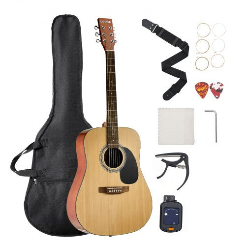 41 in / 1041,4 mm Dreadnought Acoustic Guitar Natural Beginner Bundle Gig Bag Adult