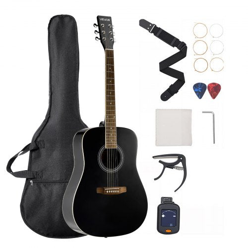 41 in / 1041.4 mm Dreadnought Acoustic Guitar Beginner Bundle for Adult Taller Black