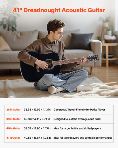 41 in / 1041.4 mm Dreadnought Acoustic Guitar Beginner Bundle for Adult Taller Black