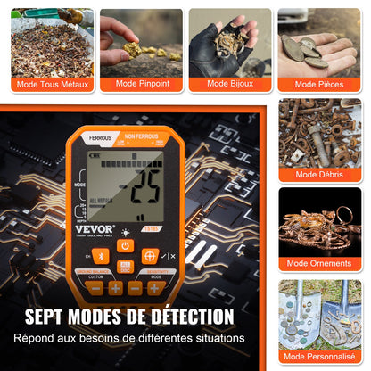 Waterproof Metal Detector, 30.5 cm Coil, Professional Rechargeable Gold Detector, 99-127 cm Adjustable with LCD 7 Modes Advanced DSP Chip Bluetooth Headset, IP68 for Detecting Gold Treasure Hunting