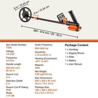 Metal Detector for Kids, 15.2 cm Waterproof Search Coil with LCD Display, Adjustable 66 cm - 91.4 cm Gold Detector, Lightweight Carbon Fiber Stem for Junior & Youth Detecting Gold Coin Treasure