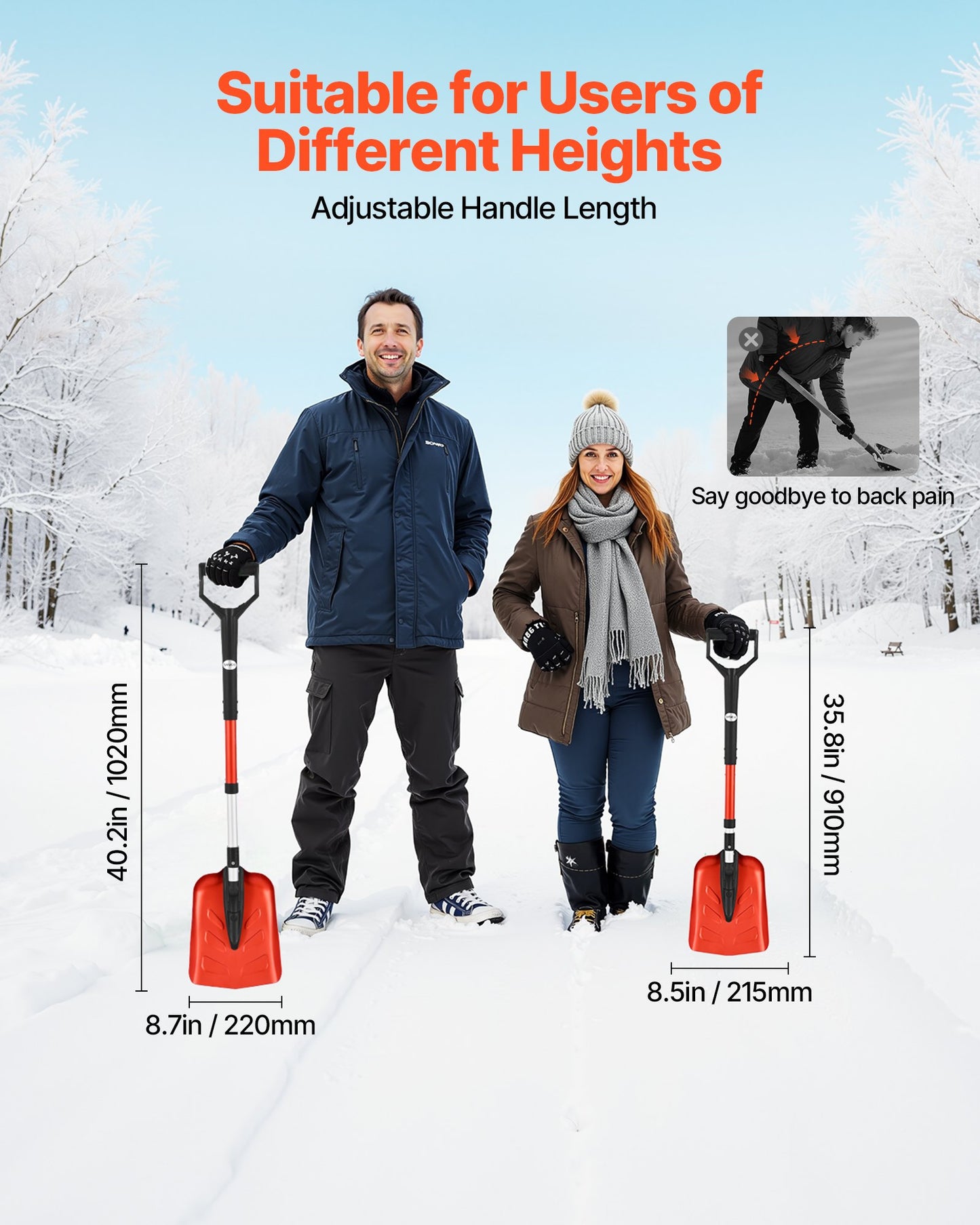 Snöskyffel för uppfart, 22 cm hopfällbar snöskyffel med D-format handtag, , 36-40 tum justerbar, lätt snöborttagningsverktyg i aluminiumlegering, minskar ryggspänningar för trädgård, bilcamping