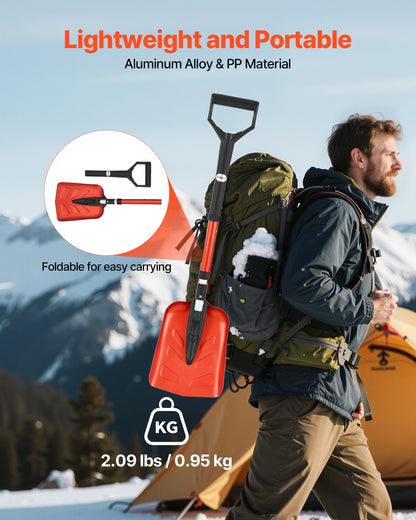 Snöskyffel för uppfart, 22 cm hopfällbar snöskyffel med D-format handtag, , 36-40 tum justerbar, lätt snöborttagningsverktyg i aluminiumlegering, minskar ryggspänningar för trädgård, bilcamping