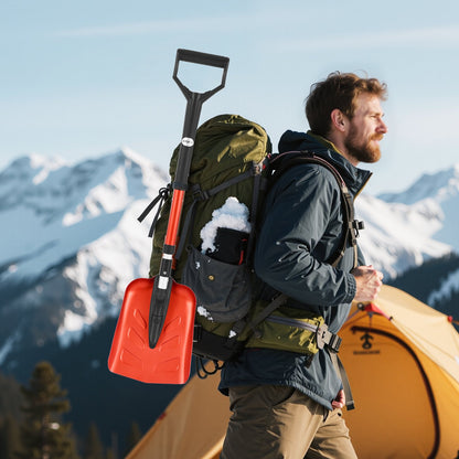 Snöskyffel för uppfart, 22 cm hopfällbar snöskyffel med D-format handtag, , 36-40 tum justerbar, lätt snöborttagningsverktyg i aluminiumlegering, minskar ryggspänningar för trädgård, bilcamping