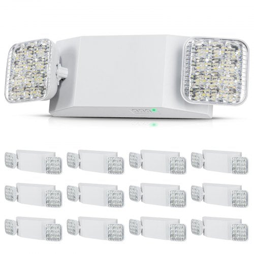 12-pack kommersiella nödbelysningar, 3W, vita LED-nödutgångsbelysningar med 180 minuters backupbatteri, justerbart fyrkantigt huvud med 2 LED-lampor, tak- eller väggmontering för strömavbrott i företag