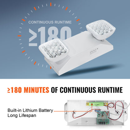 24 Pack Commercial Emergency Light, 3W, White LED Emergency Exit Lighting Fixtures with 180 Minutes Backup Battery Adjustable 2 LED Square Head, Ceiling or Wall Mount for Business Power Outages