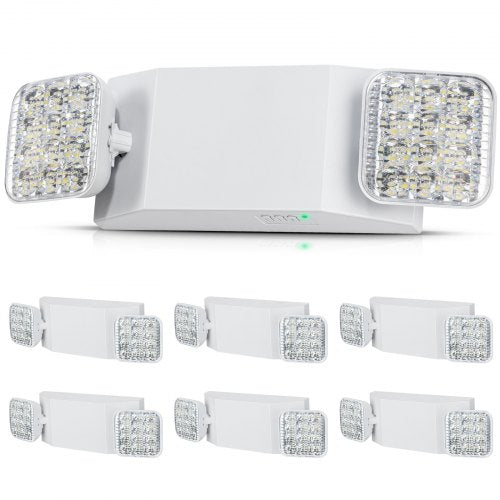 6 Pack Commercial Emergency Light, 3W, White LED Emergency Exit Lighting Fixtures with 180 Minutes Backup Battery Adjustable 2 LED Square Head, Ceiling or Wall Mount for Business Power Outages