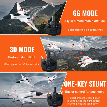RC Plane, 2.4GHZ 4 Channel Remote Control Airplane with 6-Axis Gyro Stabilizer, Ready to Fly Fighter Aircraft Plane Toy with 2 Batteries, Easy to Fly RC Glider for Adults Kids Beginners Boys