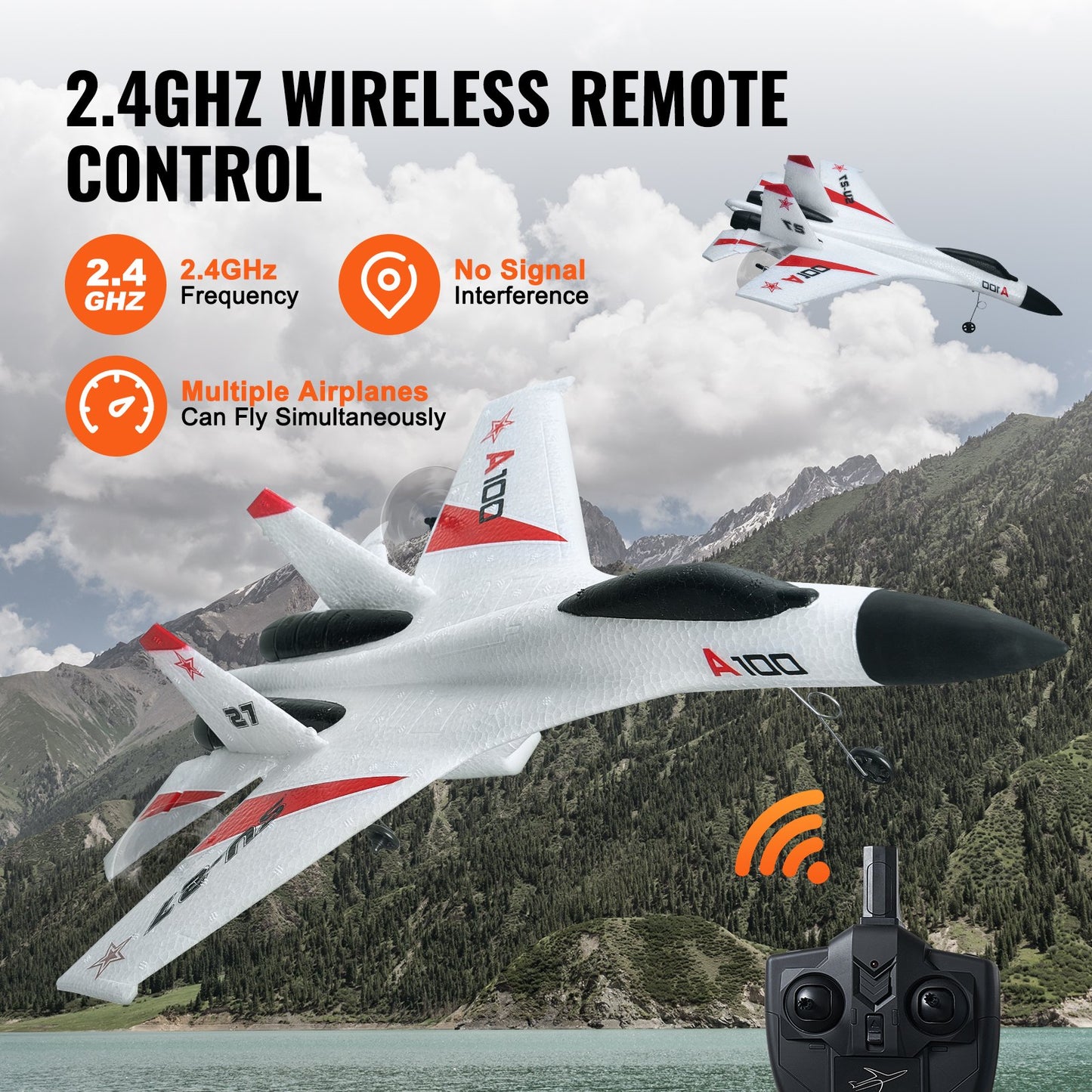 RC Plane, 2.4GHZ 4 Channel Remote Control Airplane with 6-Axis Gyro Stabilizer, Ready to Fly Fighter Aircraft Plane Toy with 2 Batteries, Easy to Fly RC Glider for Adults Kids Beginners Boys