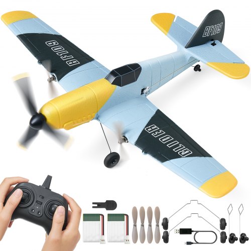 RC Plane, 2.4GHZ 3 Channel Remote Control Airplane with 6-Axis Gyro Stabilizer, Ready to Fly Fighter Aircraft Plane Toy with 2 Batteries, Easy to Fly RC Glider for Adults Kids Beginners Boys