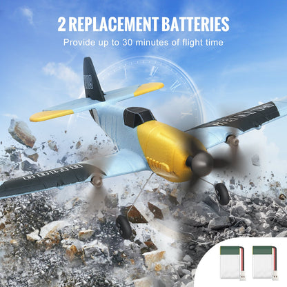 RC Plane, 2.4GHZ 3 Channel Remote Control Airplane with 6-Axis Gyro Stabilizer, Ready to Fly Fighter Aircraft Plane Toy with 2 Batteries, Easy to Fly RC Glider for Adults Kids Beginners Boys