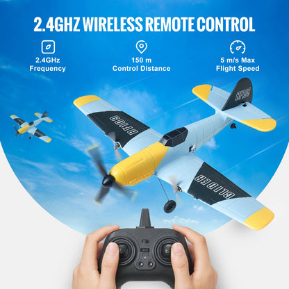 RC Plane, 2.4GHZ 3 Channel Remote Control Airplane with 6-Axis Gyro Stabilizer, Ready to Fly Fighter Aircraft Plane Toy with 2 Batteries, Easy to Fly RC Glider for Adults Kids Beginners Boys