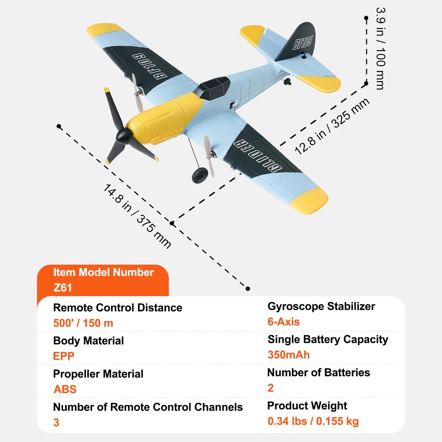 RC Plane, 2.4GHZ 3 Channel Remote Control Airplane with 6-Axis Gyro Stabilizer, Ready to Fly Fighter Aircraft Plane Toy with 2 Batteries, Easy to Fly RC Glider for Adults Kids Beginners Boys