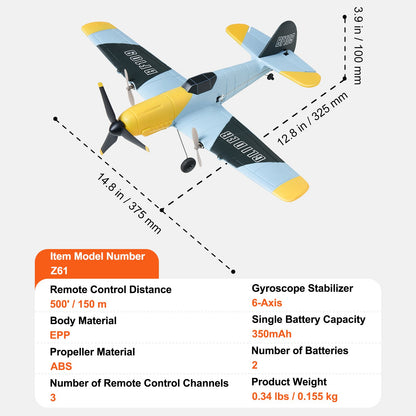 RC Plane, 2.4GHZ 3 Channel Remote Control Airplane with 6-Axis Gyro Stabilizer, Ready to Fly Fighter Aircraft Plane Toy with 2 Batteries, Easy to Fly RC Glider for Adults Kids Beginners Boys