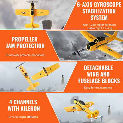 RC Plane, 2.4GHZ 4 Channel Remote Control Airplane with 6-Axis Gyro Stabilizer, Ready to Fly Trainer Aircraft Plane Toy with 2 Batteries, Easy to Fly RC Glider for Adults Kids Beginners Boys