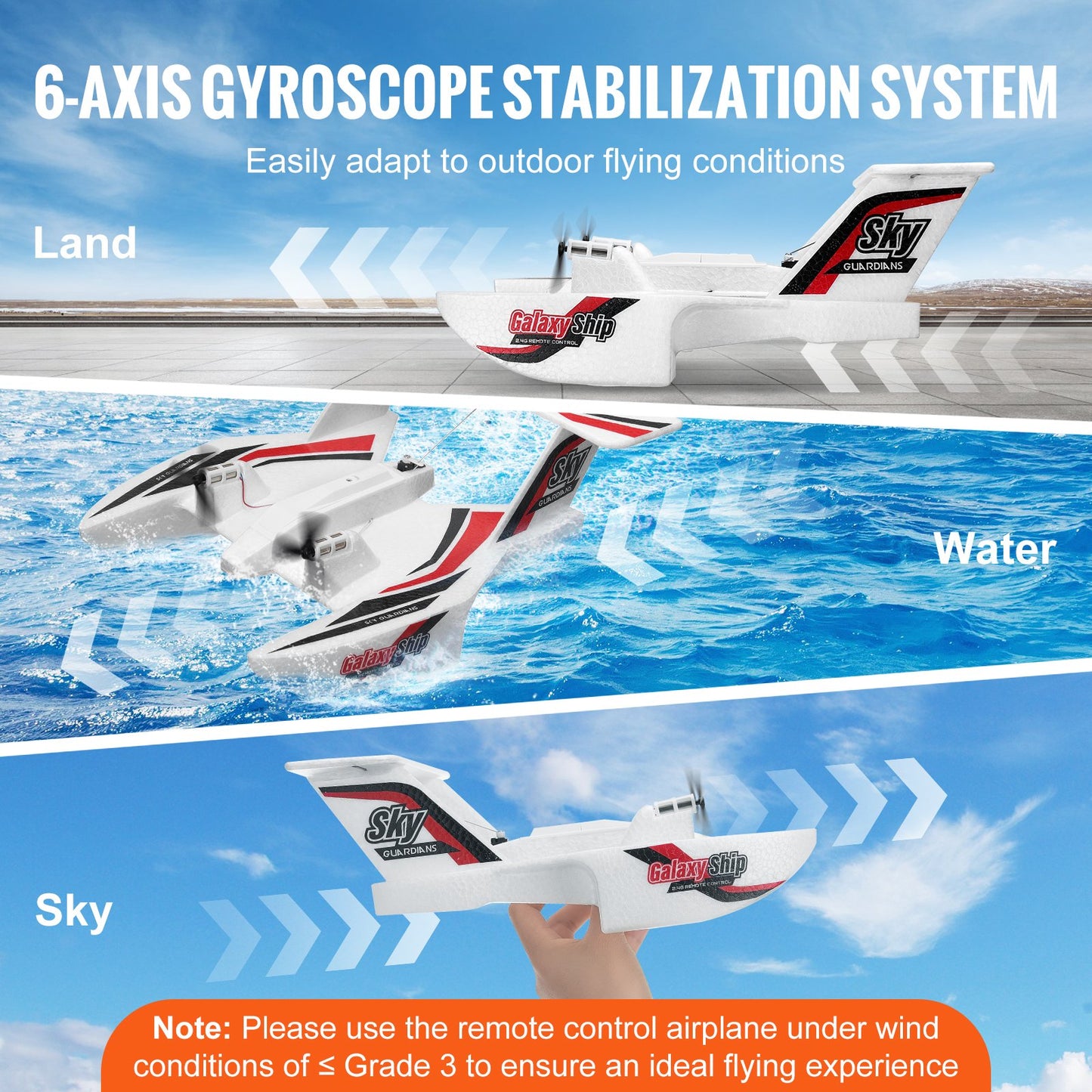 RC Plane, 2.4GHZ 3 Channel Remote Control Airplane with 6-Axis Gyro Stabilizer, Ready to Fly Amphibious Aircraft Plane Toy with 2 Batteries, Easy to Fly RC Glider for Adults Kids Beginners Boys