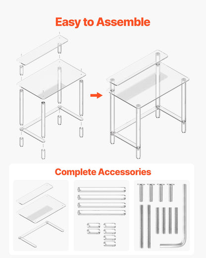 Akrylbord, 2 nivåer genomskinligt kontorsskrivbord med skärmstativ, akrylstudiedatorskrivbord, modernt sidobord nattduksbord för sovrum, kontor, arbetsrum, garderob, 50 x 80 x 88 cm (genomskinlig)