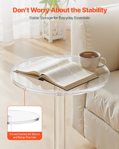 Akryl drinkbord, genomskinligt sidobord runt med solid stolpe, modernt akryl tårtbordsställ, genomskinligt sidobord för kaffe, dryck, mat, snacks, enkel montering, 25,4 x 25,4 x 54 cm (genomskinlig)