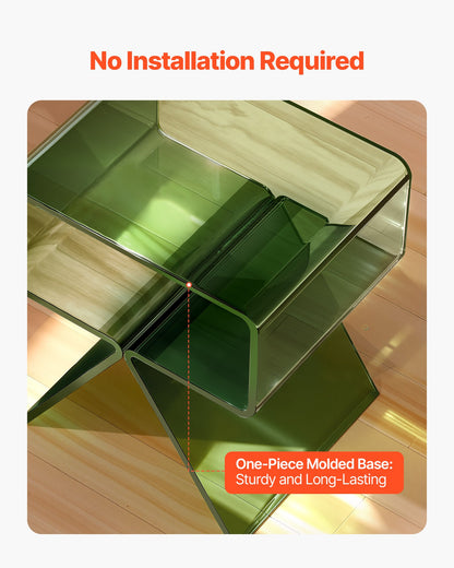 Nattduksbord i akryl, modernt, genomskinligt sängbord med förvaringshylla, transparent litet ändskrivbord för vardagsrum, sovrum, heminredning, ingen montering behövs, 30 x 39,1 x 43 cm (grön)