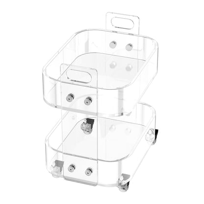 Akrylbord med hjul, mobilt vagnsbord med 2 nivåer, modernt rullande förvaringsskrivbord i akryl, genomskinligt nattduksbord, för vardagsrum, sovrum, bar, kontor, 30,5 x 41,6 x 48 cm (genomskinlig)