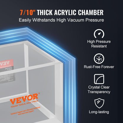 7.6L Vacuum Chamber, Upgraded Multipurpose Acrylic Vacuum Degassing Chamber, Transparent Vacuum Chamber, for Resin Degassing, Silica Gel Degassing, Gypsum Degassing and Vacuum Extraction