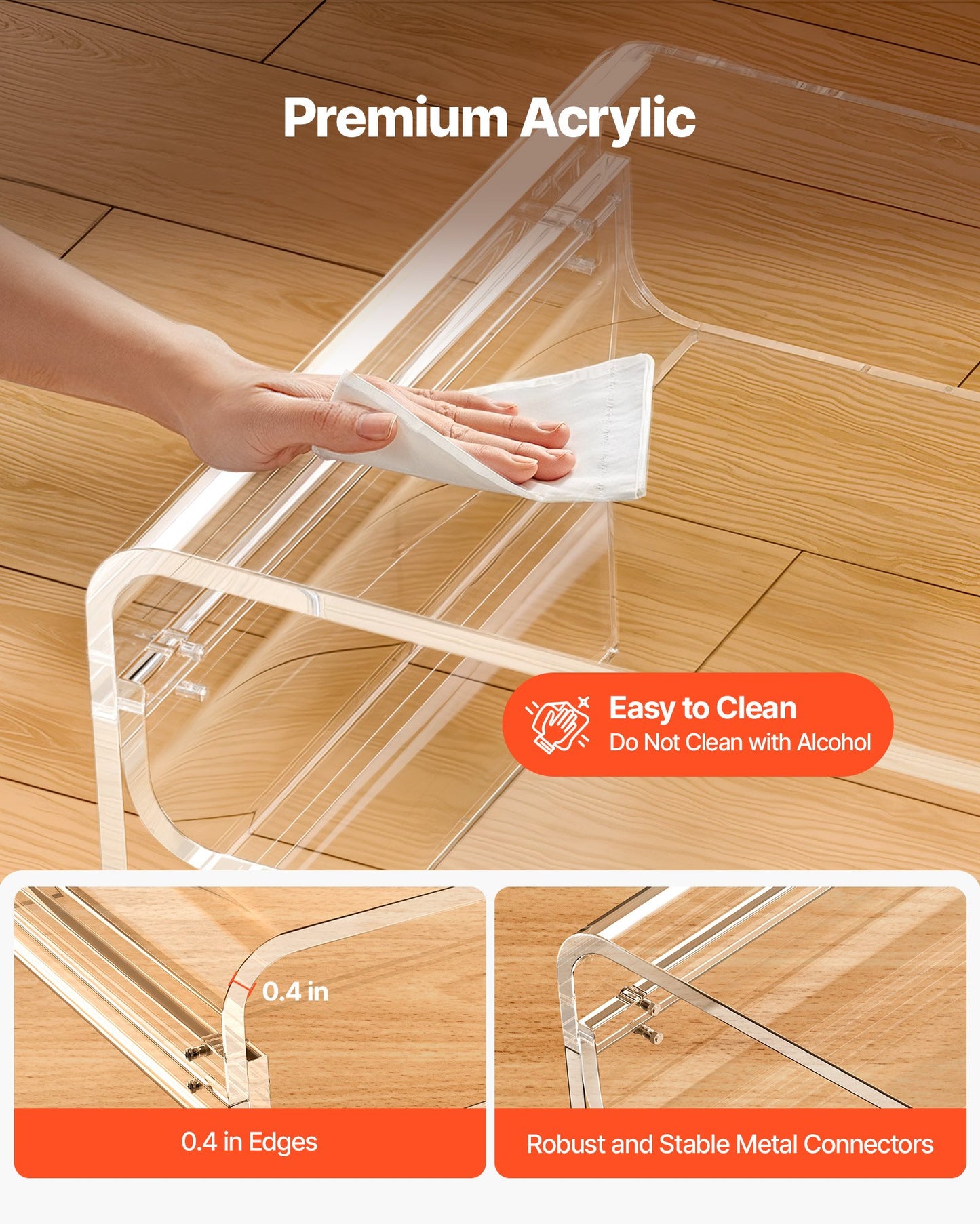 Soffbord i akryl, mittbord i två nivåer med förvaringshylla, modernt rektangulärt soffbord i akryl, perfekt för matsal, köksö, restaurang, kontor, 50 x 80 x 38 cm (transparent)