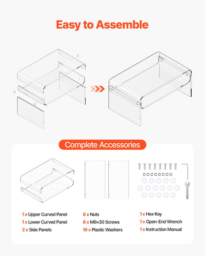 Soffbord i akryl, mittbord i två nivåer med förvaringshylla, modernt rektangulärt soffbord i akryl, perfekt för matsal, köksö, restaurang, kontor, 50 x 80 x 38 cm (transparent)