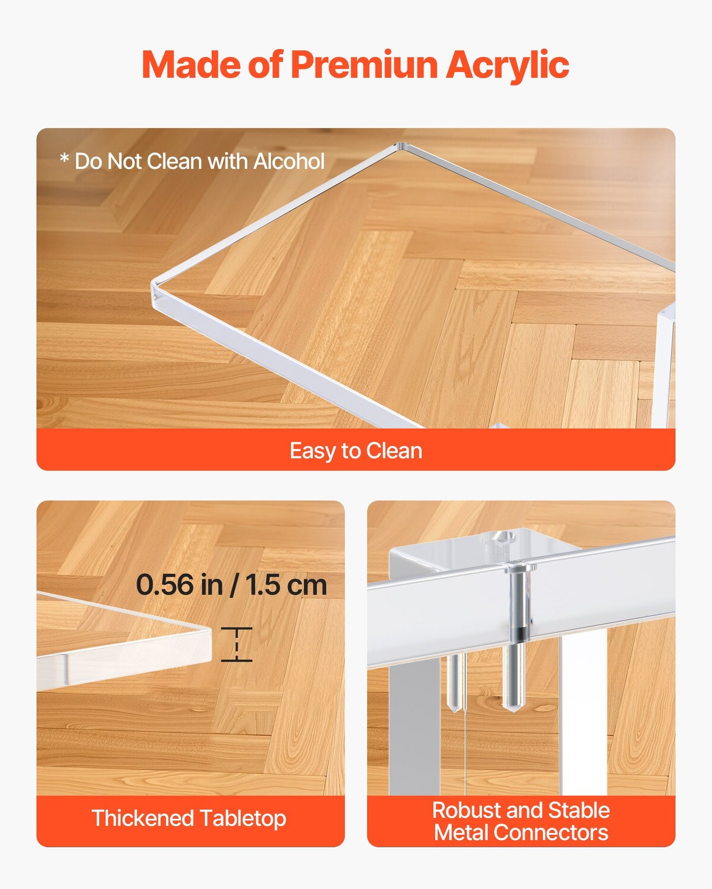 Akrylkonsolbord, 2 våningar smalt sidobord med öppen förvaring i botten, modernt rektangulärt sidobord i akryl, transparent entrébord för foajé, hall, vardagsrum, 19,3 x 100 x 80 cm (transparent)