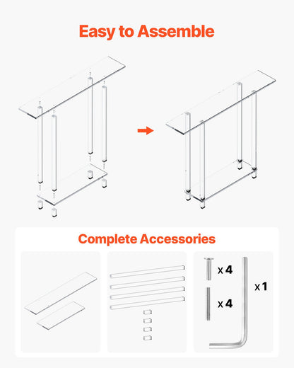 Akrylkonsolbord, 2 våningar smalt sidobord med öppen förvaring i botten, modernt rektangulärt sidobord i akryl, transparent entrébord för foajé, hall, vardagsrum, 19,3 x 100 x 80 cm (transparent)