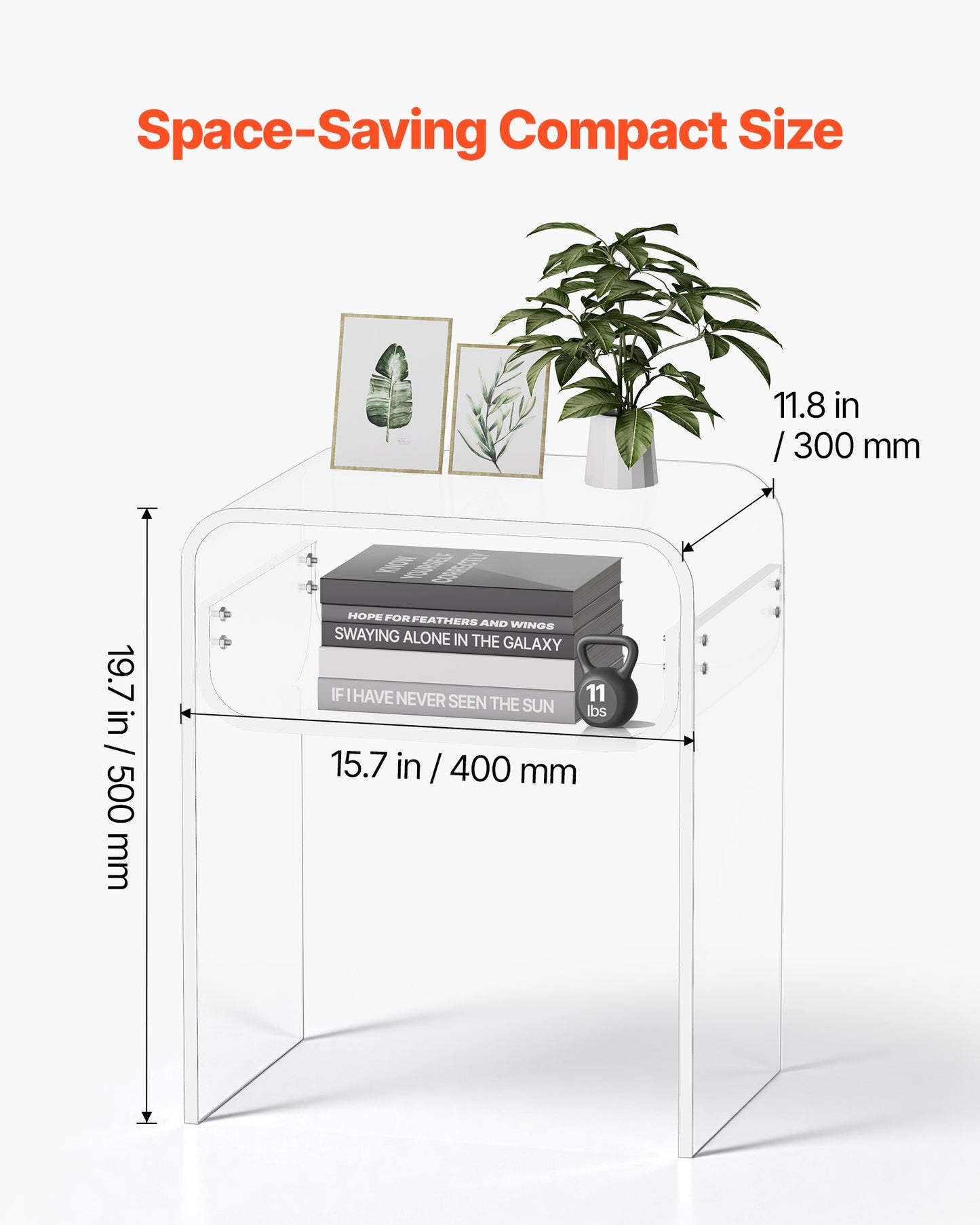 Akryl sidobord, 2 nivåer genomskinligt sängbord med förvaringshylla, modernt rektangulärt akryl sidoskrivbord, transparent tjockt nattduksbord för sovrum, vardagsrum, arbetsrum, 30 x 40 x 50 cm (genomskinlig)