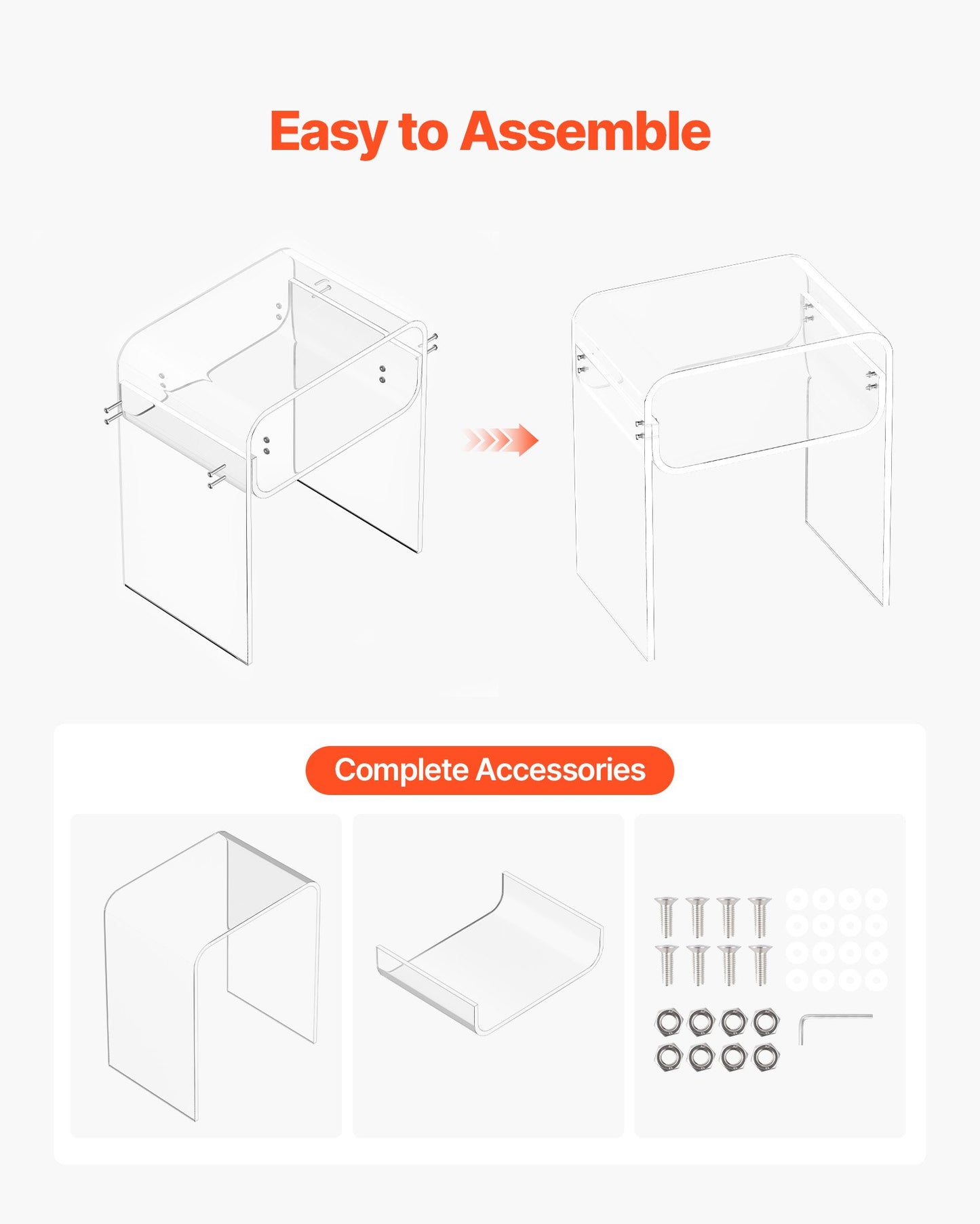 Akryl sidobord, 2 nivåer genomskinligt sängbord med förvaringshylla, modernt rektangulärt akryl sidoskrivbord, transparent tjockt nattduksbord för sovrum, vardagsrum, arbetsrum, 30 x 40 x 50 cm (genomskinlig)