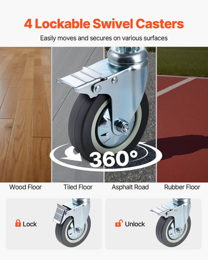 Bedside Commode Chair with Wheels, 159 kg Capacity, 4-in-1 Portable Toilet and Raised Toilet Seat with Padded Seat/Backrest/Flip-up Footrest, Detachable 5L Bucket, Shower Wheelchair for Seniors