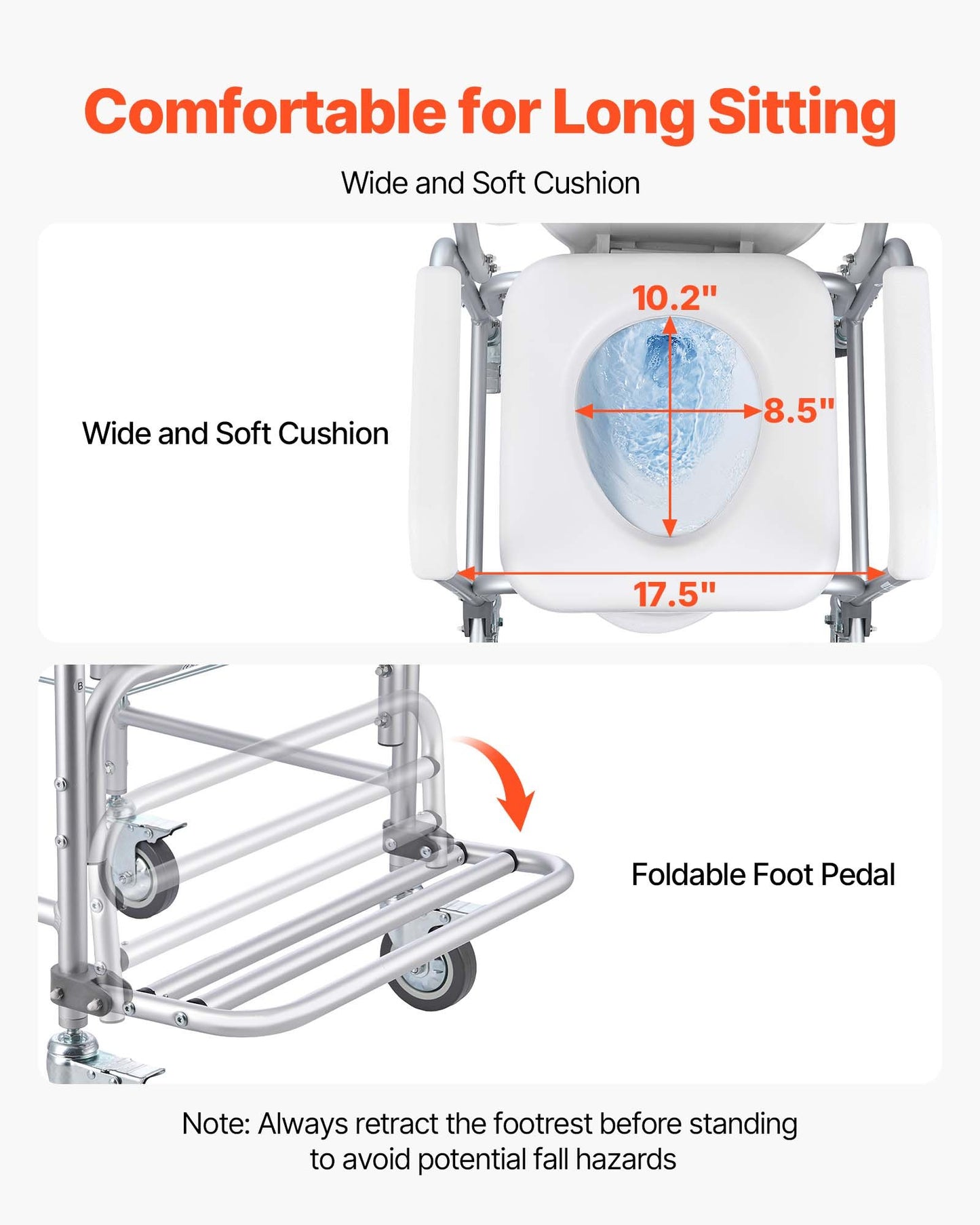 Bedside Commode Chair with Wheels, 159 kg Capacity, 4-in-1 Portable Toilet and Raised Toilet Seat with Padded Seat/Backrest/Flip-up Footrest, Detachable 5L Bucket, Shower Wheelchair for Seniors
