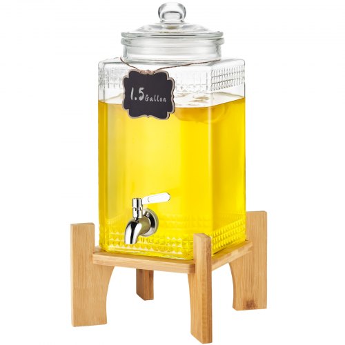 Dryckesdispenser, 1,5 gallon/5,5 l dryckesdispensrar för fester, juicedispenser i glas med stativ, kran i rostfritt stål, vattendispenser för iste, citronjuice, för restauranger, hotell, fester