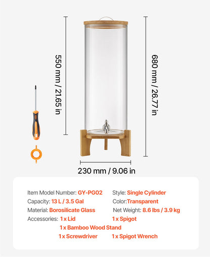 Dryckesdispenser, 13L dryckesdispensrar för fester, Glasjuicedispenser med träställ, Tapp i rostfritt stål, Iste- och citronvattendispensrar för fester