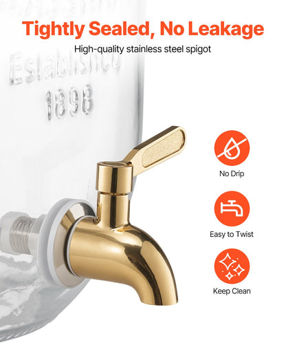 Beverage Dispenser, 2 Pack 8L Drink Dispensers for Parties, Glass Juice Dispenser with Metal Stand, Stainless Steel Spigot, Infuser, Iced Tea Lemonade Juice Water Dispensers for Parties