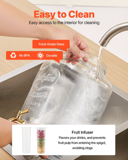 Beverage Dispenser, 2 Pack 8L Drink Dispensers for Parties, Glass Juice Dispenser with Metal Stand, Stainless Steel Spigot, Infuser, Iced Tea Lemonade Juice Water Dispensers for Parties