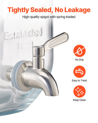 Beverage Dispenser, 3 Pack 3.8L Drink Dispensers for Parties, Glass Juice Dispenser with Wood Stand, Stainless Steel Spigot, Infuser, Iced Tea Lemonade Juice Water Dispensers for Parties