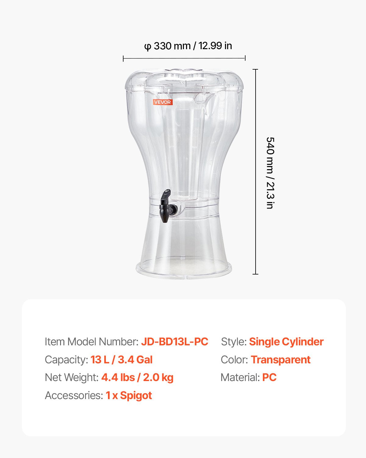 Beverage Dispenser, 13L Drink Dispenser for Parties, Plastic Juice Dispensers with No-Drip Spigot, Iced Tea Lemonade Juice Water Dispensers, for Restaurants, Hotels, Parties