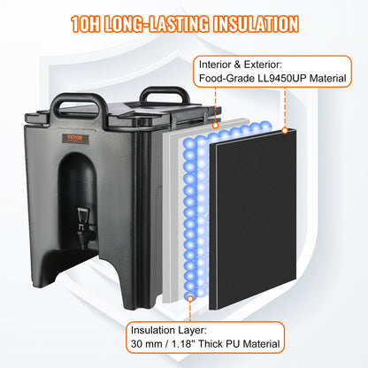 Insulated Beverage Dispenser, 37.9 L, Food-grade LL9450UP Hot and Cold Beverage Server, Thermal Drink Dispenser Cooler with 3 cm PU Layer Two-Stage Faucet Handle, for Restaurant Drink Shop